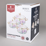 Набор кастрюль эмалированных Agness Ирисы, 4 предмета, 2.1л, 2.8л, 3.8л